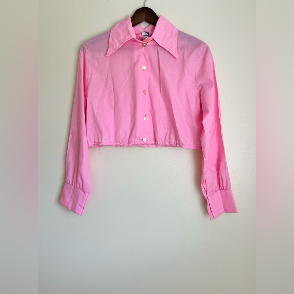 VINTAGE 70s Union Label Dagger Collar Cropped Blouse
